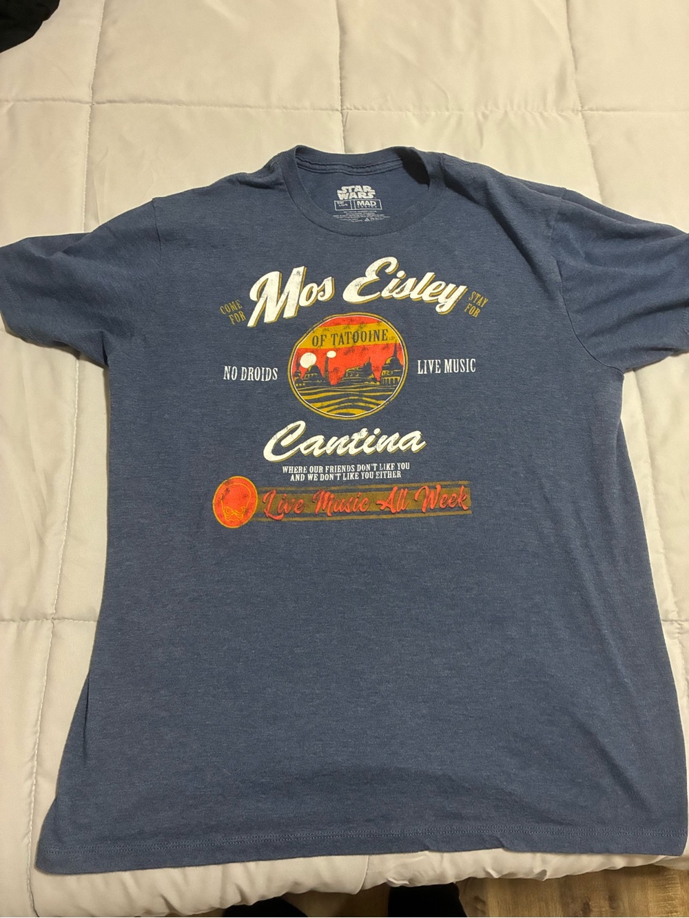MAD Engine Star Wars Mos Eisley Cantina Tee - Blue with Yellow & Red Print